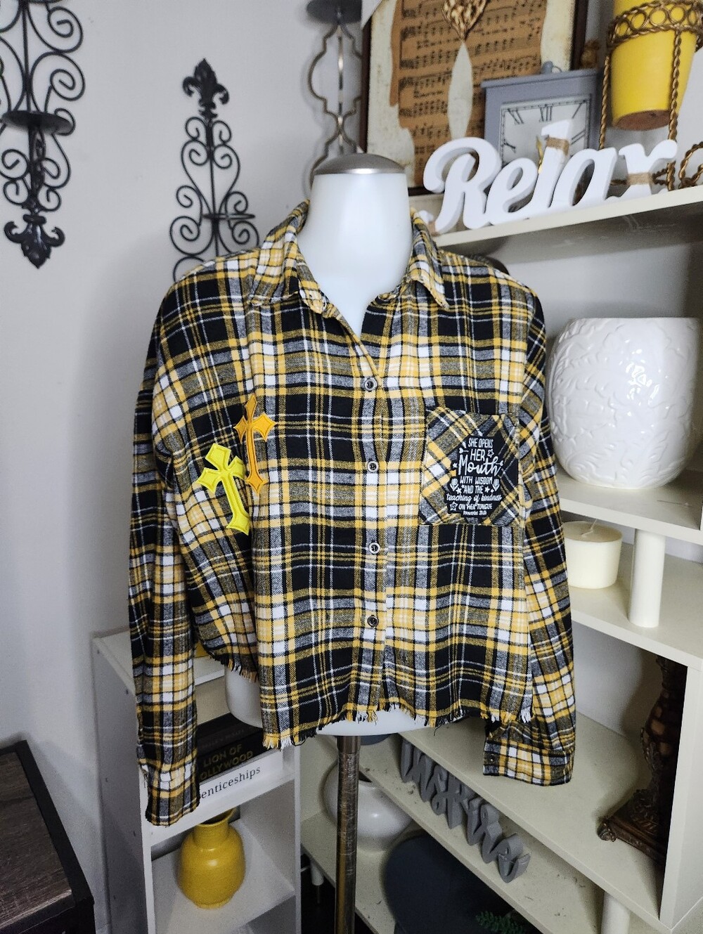Yellow Plaid Cropped Flannel Shirt -ReDeSignedByMarcie